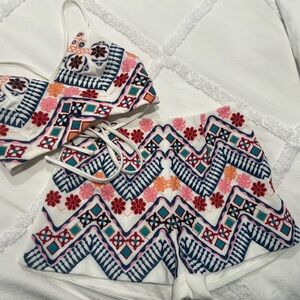 Colorful Embroidered Two-Piece Set